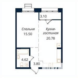1-к квартира, строящийся дом, 48м2, 16/18 этаж