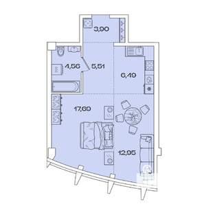 1-к квартира, вторичка, 51м2, 7/7 этаж
