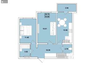 2-к квартира, строящийся дом, 60м2, 12/16 этаж