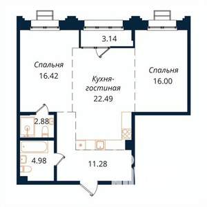 2-к квартира, строящийся дом, 76м2, 4/18 этаж