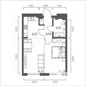 1-к квартира, строящийся дом, 48м2, 14/19 этаж