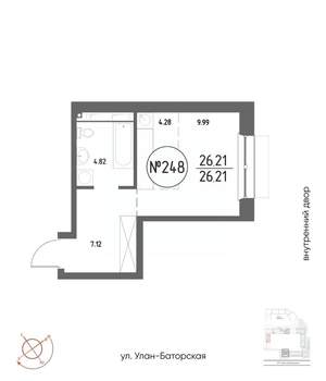 Студия квартира, вторичка, 26м2, 13/19 этаж