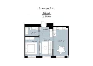 2-к квартира, вторичка, 59м2, 5/9 этаж