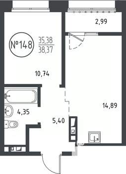 1-к квартира, вторичка, 38м2, 8/10 этаж