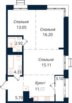 3-к квартира, строящийся дом, 71м2, 18/18 этаж