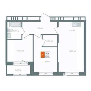 3-к квартира, вторичка, 59м2, 12/14 этаж