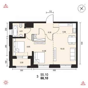 3-к квартира, вторичка, 58м2, 13/14 этаж