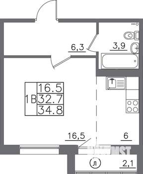 1-к квартира, вторичка, 35м2, 7/14 этаж