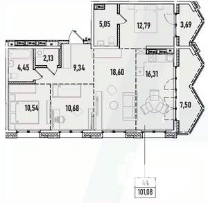 4-к квартира, вторичка, 101м2, 7/19 этаж