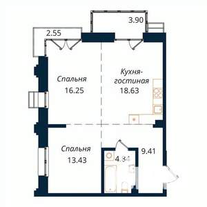 2-к квартира, строящийся дом, 69м2, 2/18 этаж