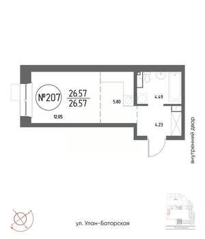 Студия квартира, вторичка, 27м2, 9/19 этаж