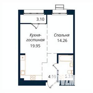 1-к квартира, строящийся дом, 48м2, 9/18 этаж