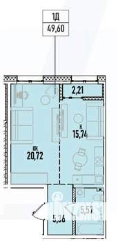 1-к квартира, вторичка, 50м2, 1/19 этаж