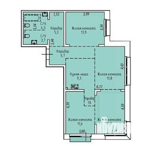 4-к квартира, строящийся дом, 85м2, 14/19 этаж