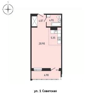 1-к квартира, строящийся дом, 51м2, 15/15 этаж