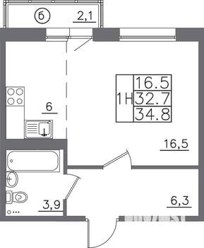1-к квартира, вторичка, 35м2, 12/14 этаж