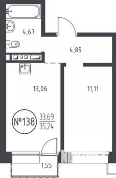 1-к квартира, вторичка, 35м2, 7/10 этаж