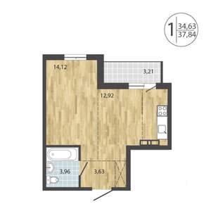 1-к квартира, строящийся дом, 38м2, 15/19 этаж