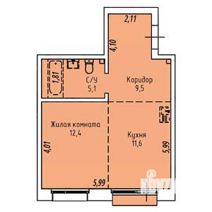 1-к квартира, строящийся дом, 40м2, 12/19 этаж