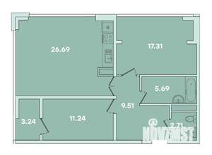 2-к квартира, вторичка, 80м2, 9/16 этаж