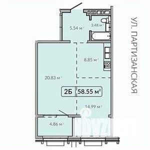 2-к квартира, строящийся дом, 59м2, 9/18 этаж