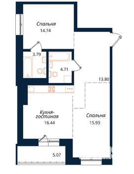 3-к квартира, вторичка, 74м2, 10/19 этаж