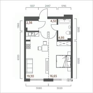 1-к квартира, строящийся дом, 48м2, 9/19 этаж