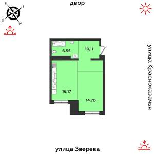 1-к квартира, строящийся дом, 48м2, 2/14 этаж