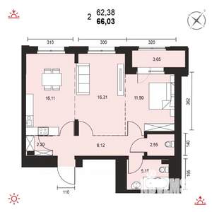 2-к квартира, вторичка, 66м2, 13/14 этаж