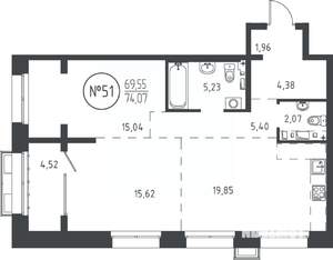 2-к квартира, вторичка, 73м2, 9/19 этаж