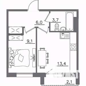 1-к квартира, вторичка, 34м2, 9/9 этаж