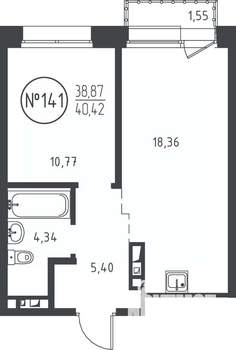 1-к квартира, вторичка, 40м2, 7/10 этаж