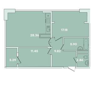 2-к квартира, вторичка, 79м2, 16/14 этаж