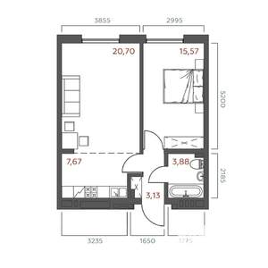 1-к квартира, строящийся дом, 51м2, 5/19 этаж