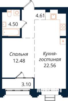 1-к квартира, строящийся дом, 47м2, 3/18 этаж