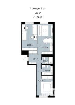 2-к квартира, вторичка, 79м2, 5/9 этаж