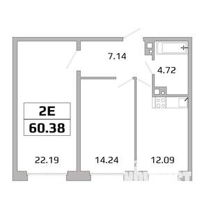 2-к квартира, вторичка, 60м2, 7/16 этаж