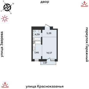 1-к квартира, строящийся дом, 34м2, 8/9 этаж