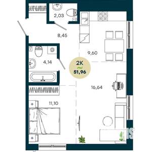 2-к квартира, вторичка, 52м2, 3/19 этаж