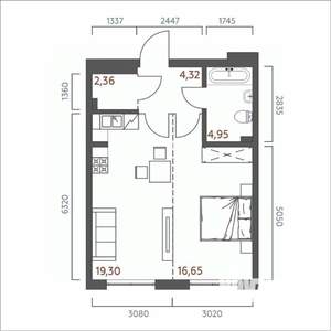 1-к квартира, строящийся дом, 48м2, 5/19 этаж