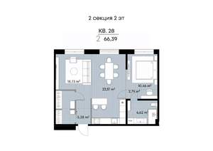 2-к квартира, вторичка, 66м2, 2/9 этаж