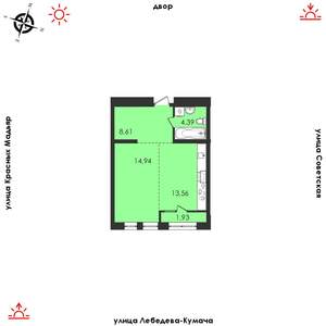 1-к квартира, строящийся дом, 43м2, 11/14 этаж