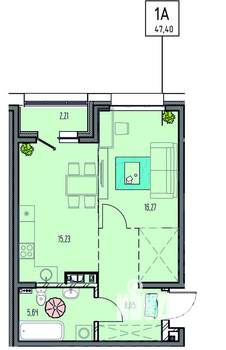 1-к квартира, вторичка, 47м2, 3/18 этаж