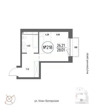 Студия квартира, вторичка, 28м2, 10/19 этаж