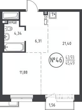 1-к квартира, вторичка, 45м2, 8/10 этаж