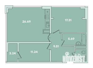 2-к квартира, вторичка, 80м2, 11/16 этаж