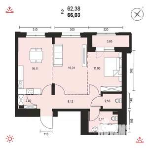 2-к квартира, вторичка, 66м2, 11/14 этаж