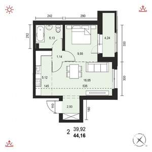 2-к квартира, вторичка, 45м2, 6/14 этаж