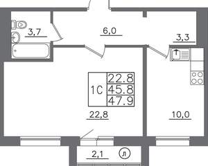 1-к квартира, вторичка, 48м2, 9/14 этаж