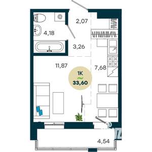 1-к квартира, вторичка, 34м2, 16/19 этаж